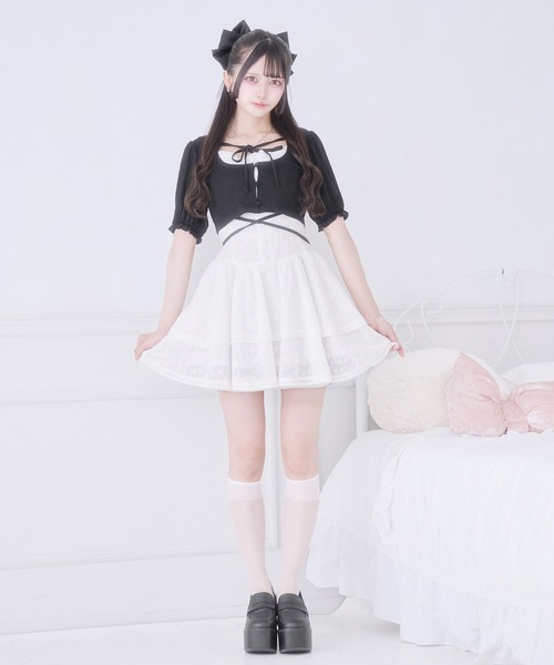 TRALALA - 【かわいい⭐TRALALA】オフホワイト　パール　リボン　カーディガン　サイズF Pal elfy tシャツ 半袖 ウエストクロスリボンカーディガン レディース