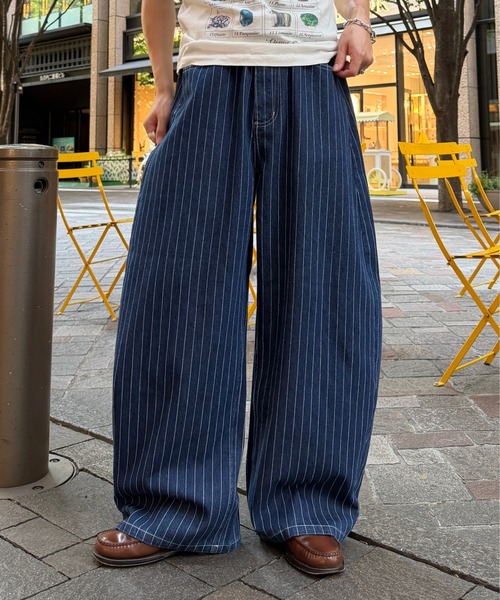 ADAMASTE ジーンズ Hickory Stripe Wide Curve Denim Pants
