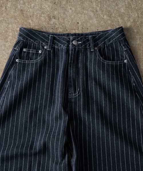 ADAMASTE ジーンズ Hickory Stripe Wide Curve Denim Pants