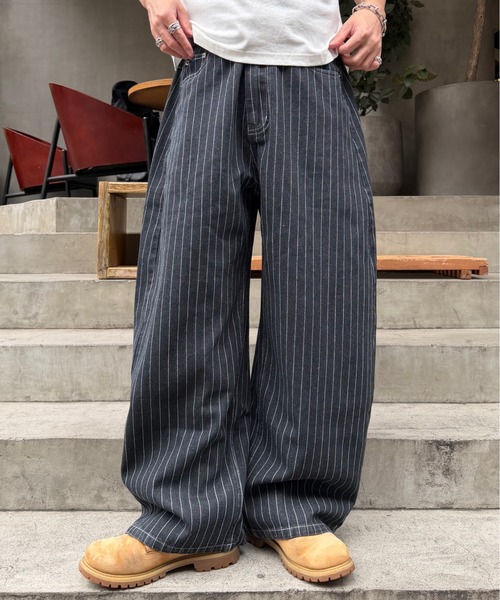 ADAMASTE ジーンズ Hickory Stripe Wide Curve Denim Pants