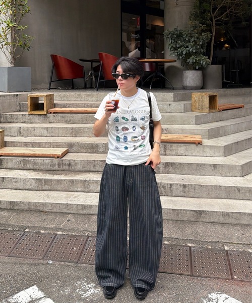 ADAMASTE ジーンズ Hickory Stripe Wide Curve Denim Pants