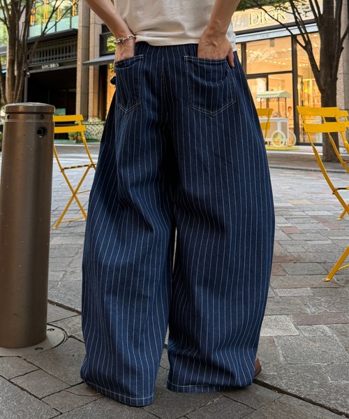 ADAMASTE ジーンズ Hickory Stripe Wide Curve Denim Pants