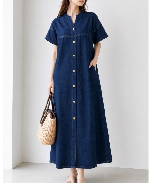 FAZVY ワンピース 半袖 前開きデニムロングワンピース : ZOZOTOWN