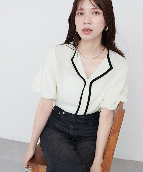 「natural couture」 半袖ブラウス FREE オフホワイト レディース_画像3