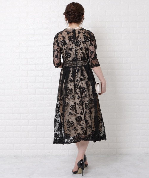 レディース ワンピース ドレス 大人かっこいい ウエストマーク Lace Ladies ドレス 総レースウエストマークワンピースドレス