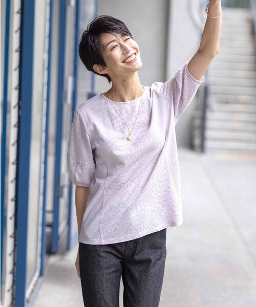 tシャツ 「WEB限定カラーあり・抗菌消臭・吸水速乾」サッカージャージー ボリュームスリーブ カットソー レディース セール】【WEB限定カラーあり・抗菌消臭・吸水速乾】サッカー