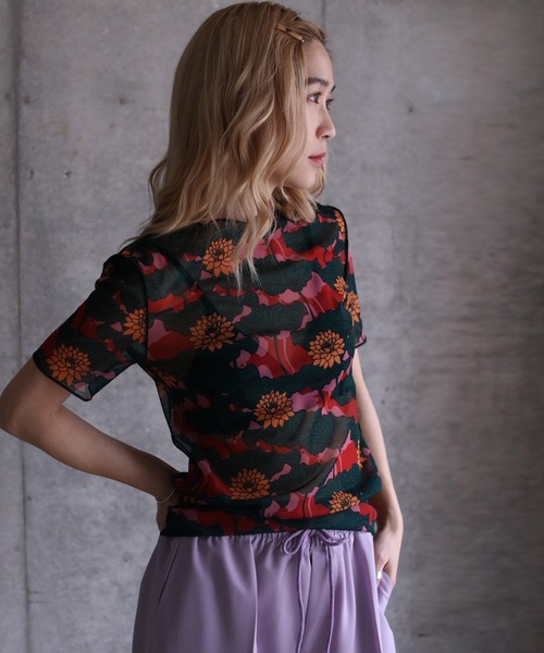 tシャツ FLORAL STRECH TULL H/S TOP レディース grapevine by k3 tシャツ FLORAL STRECH TULL H/S TOP