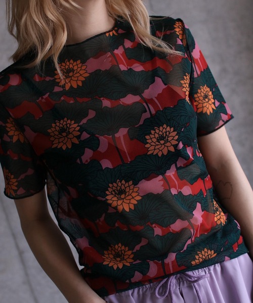 grapevine by k3 tシャツ FLORAL STRECH TULL H/S TOP