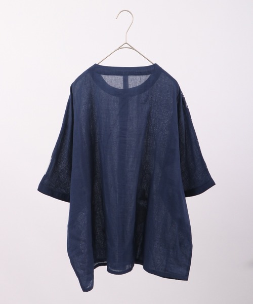 ブラウス シャツ EMAGO 木の総柄刺繍ドルマン半袖シャツ レディース Emago ブラウス シャツ EMAGO 木の総柄刺繍ドルマン半袖シャツ