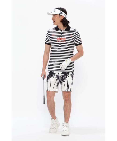 パーリーゲイツ COOLMAXショートパンツ ヤシの木柄 ブルー L 夏