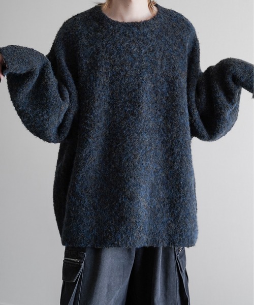 ニット セーター EUZEEN Mix Knit Sweater レディース メンズ improves セーター メンズ ラーベン編み コットンニット クルー
