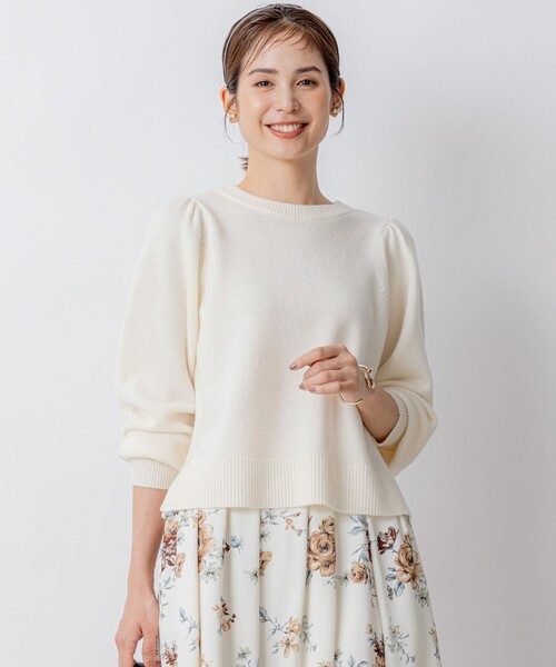 ニット セーター 「8色展開・前後着用可」ウールカシミヤミックス パフスリーブ ニット レディース 組曲 ニット セーター 「8色展開・前後着用可」ウールカシミヤ