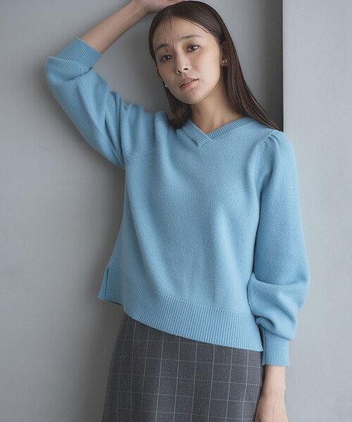 ニット セーター 「8色展開・前後着用可」ウールカシミヤミックス パフスリーブ ニット レディース 組曲 ニット セーター 「8色展開・前後着用可」ウールカシミヤ