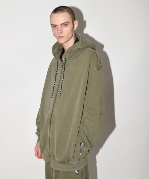 スウェット・トレーナー COTTON HOODED SWEATSHIRT SUPERTHANKS トレーナー スウェット 「オーバーダイ加工」ジップ