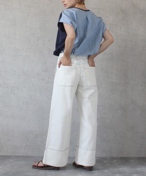 【libjoie】ワイドデニムパンツ(EMMAさんコラボ) Emma（SELECT LEVERY） ジーンズ デニム デニムパンツ ステッチ