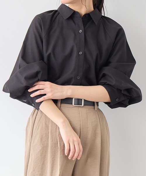 for/c ブラウス シャツ リネン混ラグランギャザーシャツ