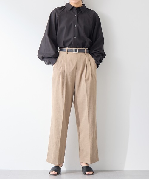 for/c ブラウス シャツ リネン混ラグランギャザーシャツ