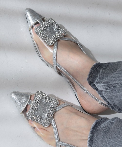 STACCATO ビジュー付き クリアサンダル シルバー 23cm新品 SESTO（セスト） サンダル 夏 ビジュー付きクリアサンダル レディース