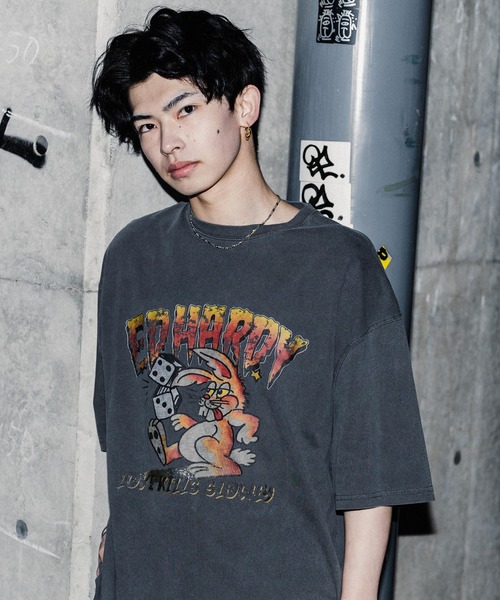 パドカレ✽プリントTシャツ Ed Hardy（エド・ハーディー） tシャツ ピグメント加工ロックプリント