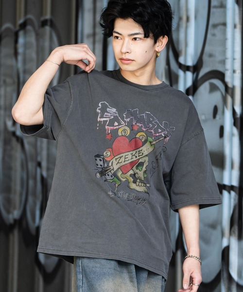 Ed Hardy（エド・ハーディー） tシャツ ピグメント加工ロックプリント