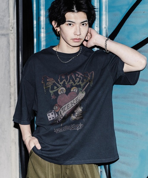 Ed Hardy（エド・ハーディー） tシャツ ピグメント加工ロックプリント