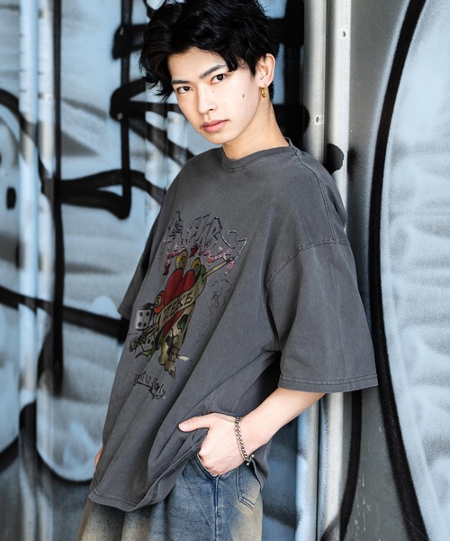 Ed Hardy（エド・ハーディー） tシャツ ピグメント加工ロックプリント