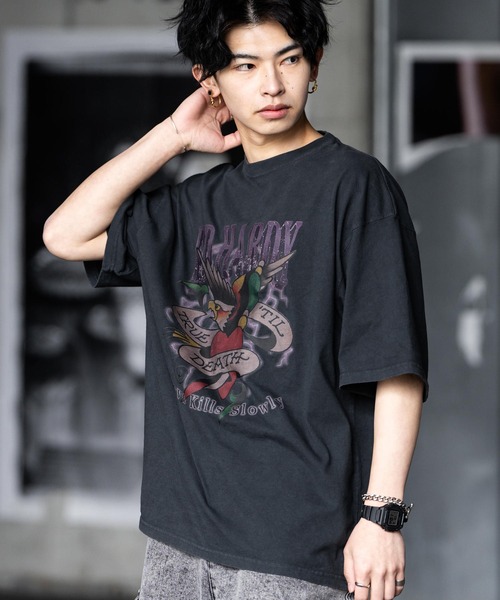 Ed Hardy（エド・ハーディー） tシャツ ピグメント加工ロックプリント