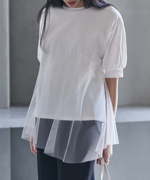 RANAN（ラナン） tシャツ チュールドッキングペプラムトップス
