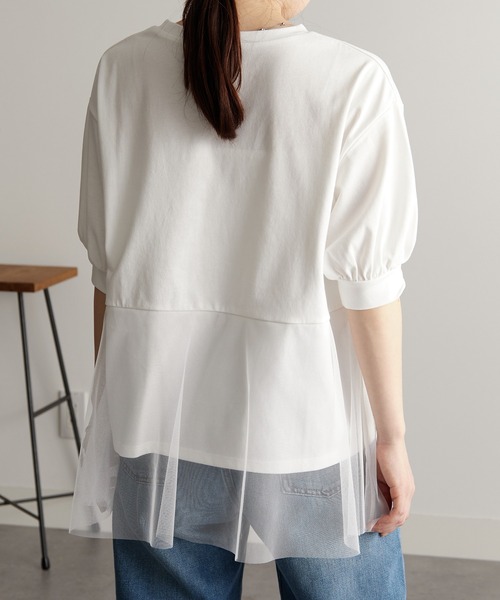 RANAN（ラナン） tシャツ 半袖 チュールドッキングペプラムトップス