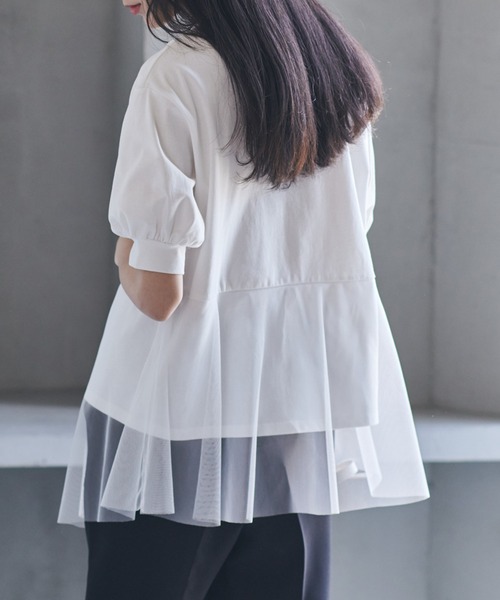 RANAN（ラナン） tシャツ 半袖 チュールドッキングペプラムトップス