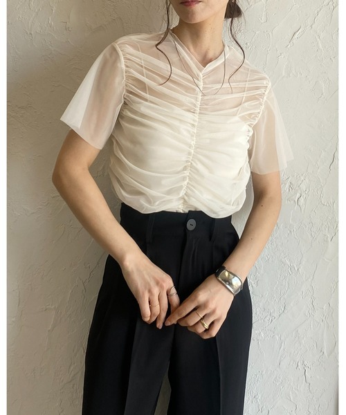tシャツ sheer glossier pullover(シアーグロッシーカットソー) レディース She's Closet tシャツ ハイネック長袖グリッターラメシースルー