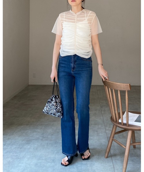 She's Closet tシャツ シャーリングシースルーカットソー シアー