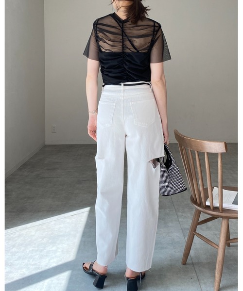 She's Closet tシャツ シャーリングシースルーカットソー シアー