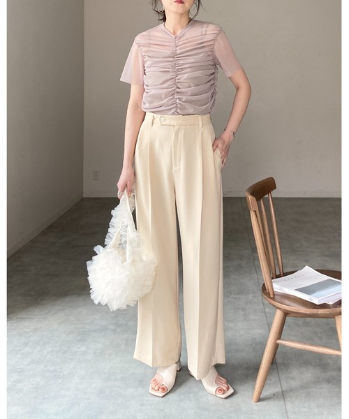 She's Closet tシャツ シャーリングシースルーカットソー シアー