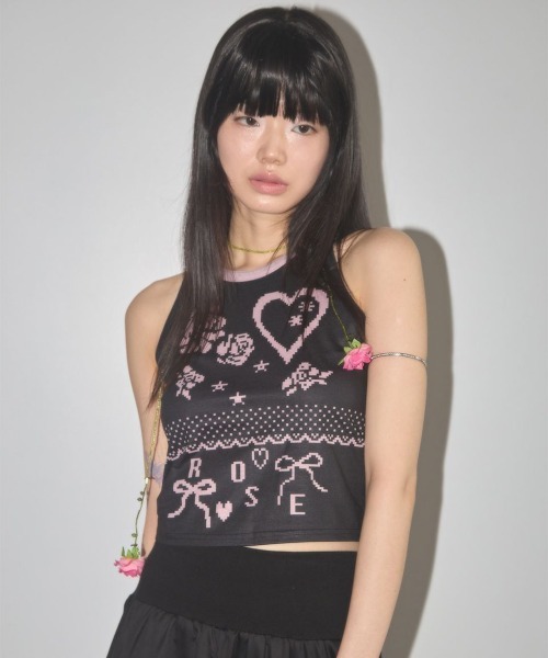 タンクトップ ノースリーブ NOFFICIALNOFFICE/ノーフィシャルノフィス/POINT RIB PIXLE ROSE TOP レディース