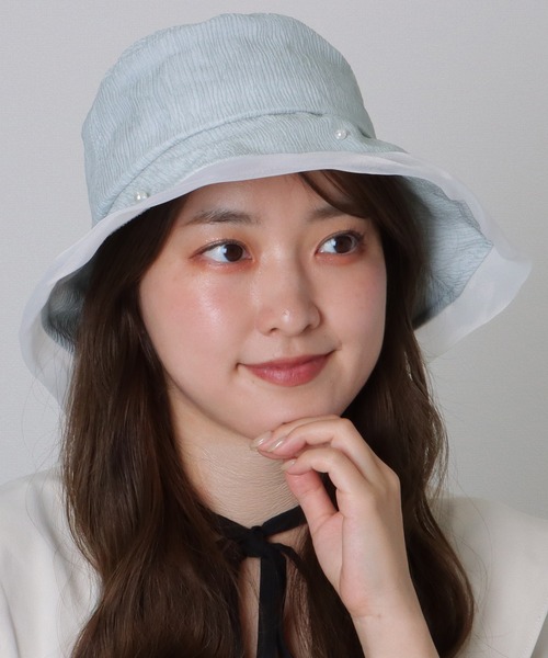 Lace Ladies 帽子 ハット パールモチーフ付き シアー ドッキング