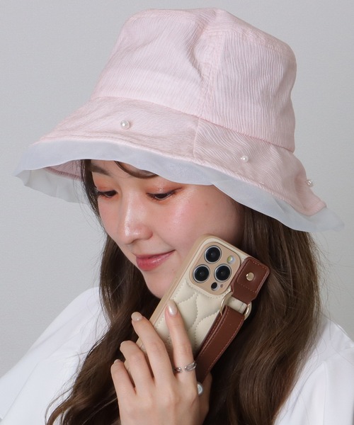 Lace Ladies 帽子 ハット パールモチーフ付き シアー ドッキング