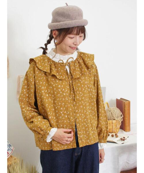 サマンサモスモス☆【slow linen】柄アソートフリルブラウス(ピンク) Samansa Mos2 ブラウス シャツ 「Slow linen」柄アソートフリル