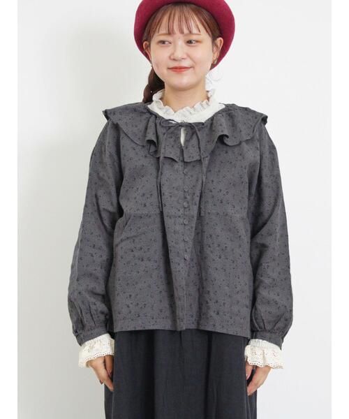 Samansa Mos2 ブラウス シャツ 「Slow linen」柄アソートフリル