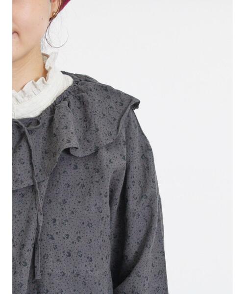 サマンサモスモス スローリネン 柄アソートフリルブラウス Samansa Mos2 ブラウス シャツ 「Slow linen」柄アソートフリル