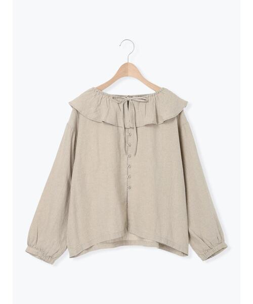 Samansa Mos2 ブラウス シャツ 「Slow linen」柄アソートフリル