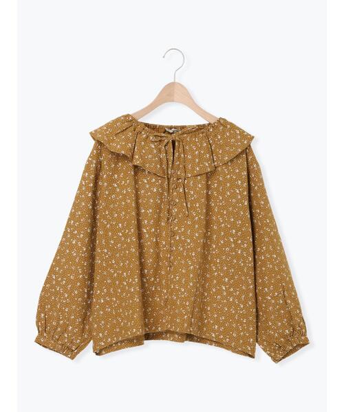 サマンサモスモス スローリネン 柄アソートフリルブラウス Samansa Mos2 ブラウス シャツ 「Slow linen」柄アソートフリル