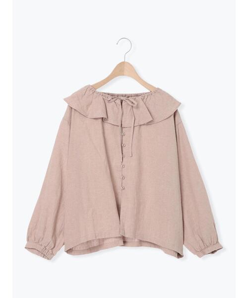サマンサモスモス☆【slow linen】柄アソートフリルブラウス(ピンク) Samansa Mos2 ブラウス シャツ 「Slow linen」柄アソートフリル