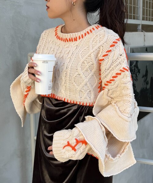 ニット セーター 「HELLO.SANFRANCISCO」ハンドステッチカットフリルケーブルニット レディース HELLO.SANFRANCISCO ニット セーター 「HELLO.SANFRANCISCO