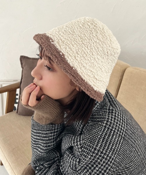 帽子 ハット レディース ふち配色ボアバケットハット : ZOZOTOWN Yahoo