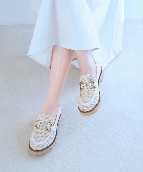 ローファー メタリックアクセントタンクソールビットローファー レディース