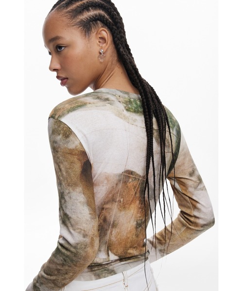 SPY マーブル模様 長袖Tシャツ 袖のみネット　Lサイズ Desigual tシャツ マーブルプリント ロングスリーブトップ
