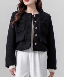 美品 セオリー ノーカラー ツイードジャケット クロップド丈 サイズ0 S DAY CLOSET ジャケット ノーカラージャケット 「クロップド丈」金釦に