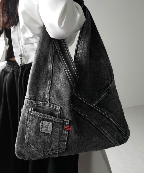 デニムリメイクバッグ Triangle shoulder bag セール】※【 2color 】リメイクウォッシュトライアングルデニム