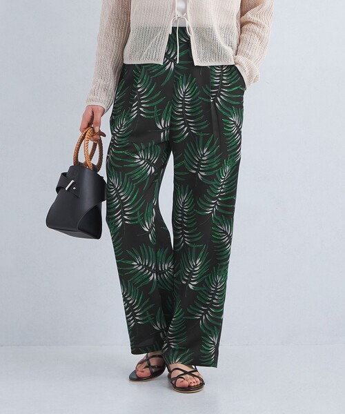 【売れ筋】 relaxing label green パンツ プリント ボタニカル アート パンツ